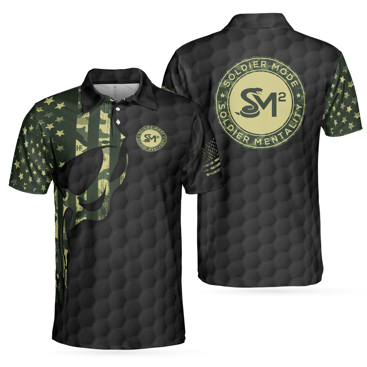 Men Veteran Polo Shirt - Solder Mode Dark Theme American Flag Polo Shirt, Skull Veteran Polo Shirt, Best Polo Shirt For Veteran - Perfect Gift For Men - Amzanimalsgift