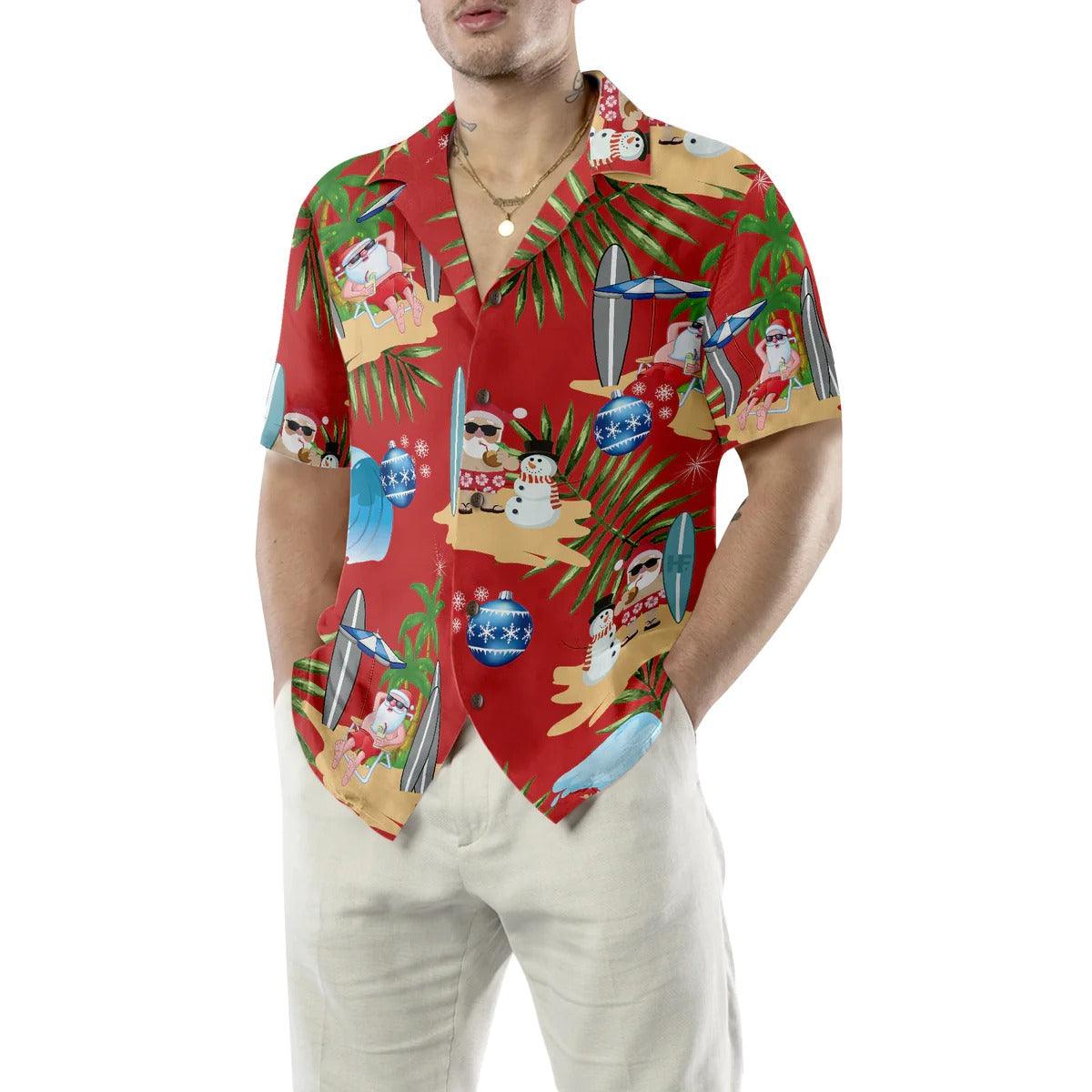 Merry Christmas Hawaiian Shirt, Santa Claus Surfing And Snowman Hawaiian Shirt - Perfect Gift For Lover, Friend, Family - Amzanimalsgift