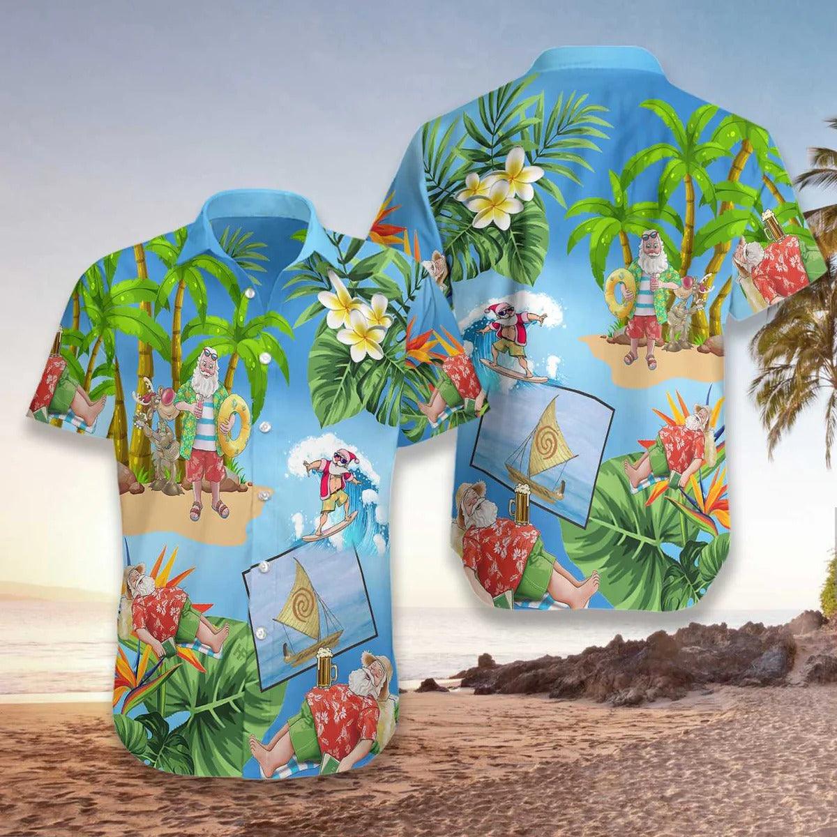Merry Christmas Hawaiian Shirt, Santa Claus Swimming In The Sea Hawaiian Shirt - Perfect Gift For Lover, Friend, Family - Amzanimalsgift