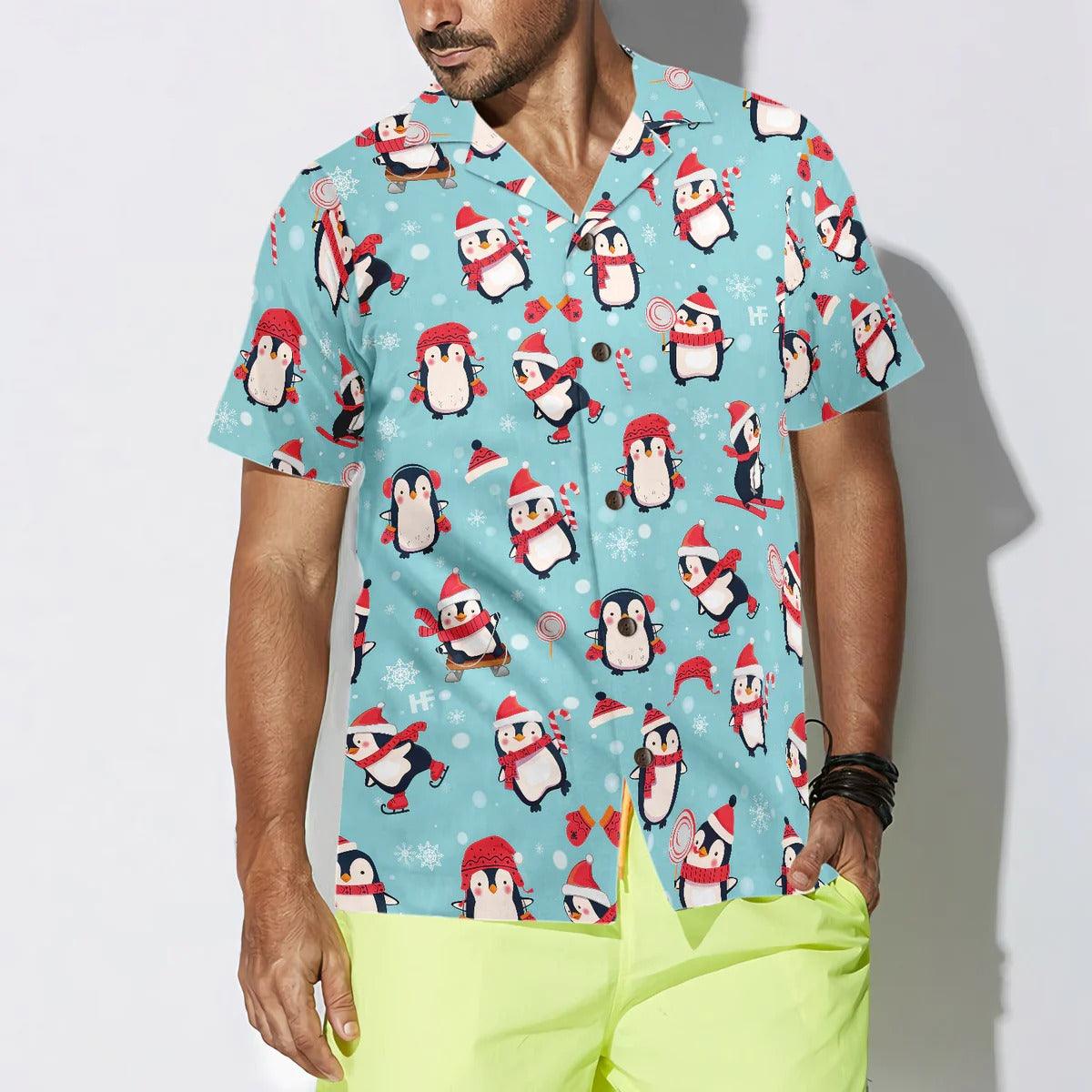 Merry Christmas Pattern Hawaiian Shirt, Penguin Hawaiian Shirt For Men - Perfect Gift For Lover, Friend, Family - Amzanimalsgift