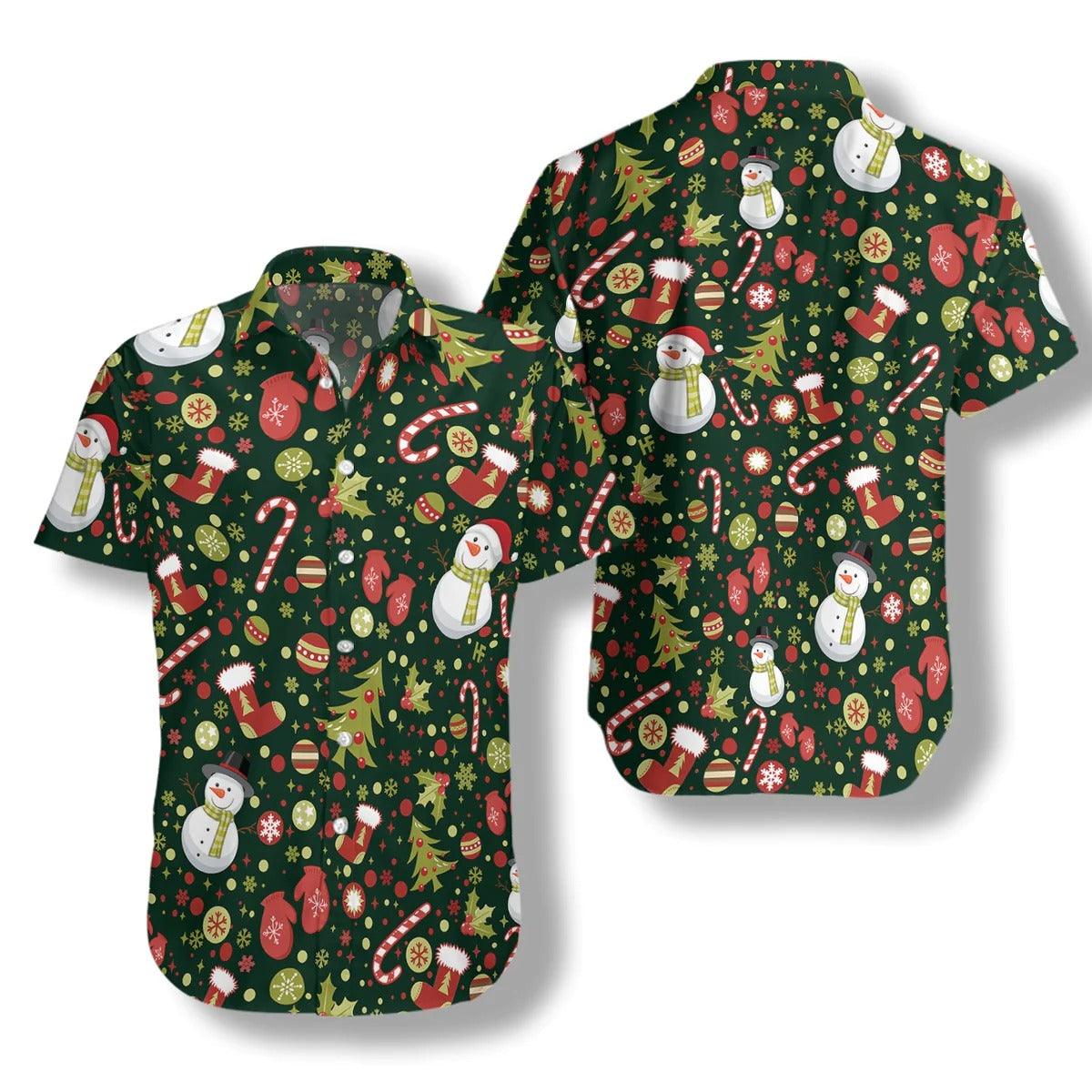 Merry Christmas Pattern Hawaiian Shirt, Snowman Hawaiian Shirt - Perfect Gift For Lover, Friend, Family - Amzanimalsgift