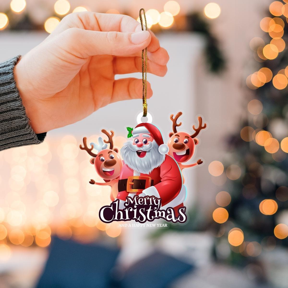 Merry christmas santa and reindeer mica ornament - Amzanimalsgift