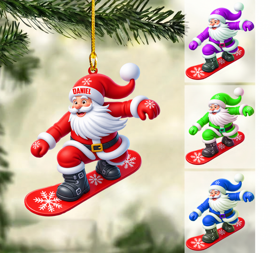 Personalized Winter Sports Christmas Ornament, Colorful Santa Snowboard Mascot, Custom Ornament Christmas Gift, Keychain Christmas, Car Christmas Ornament 