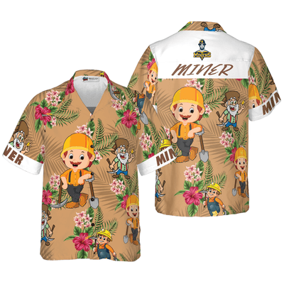 Miner Hawaiian Shirt, Miner Tropical Floral Aloha Shirt For Men - Gift For Miner, Husband, Boyfriend, Family, Friends - Amzanimalsgift