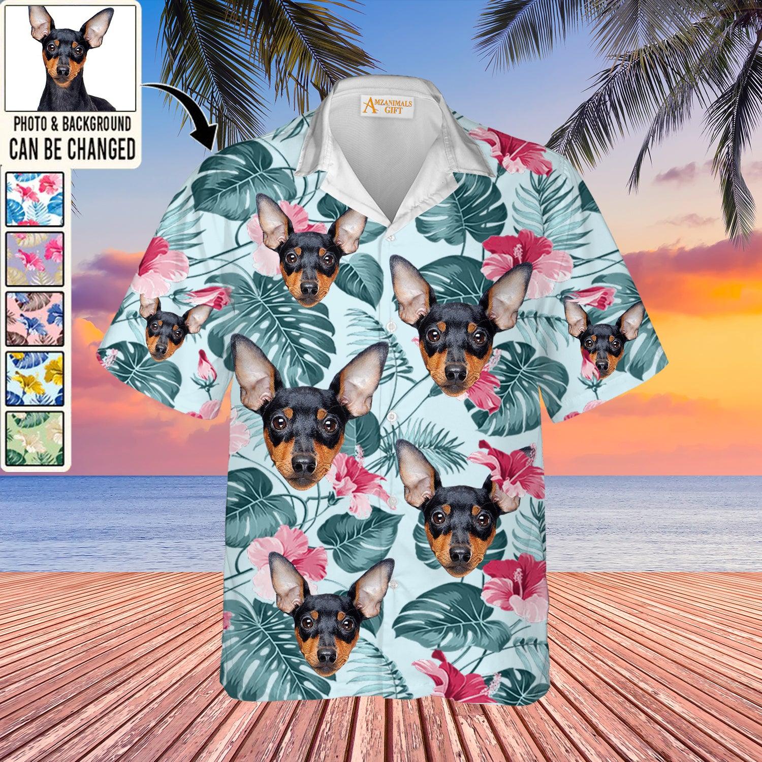 Miniature Pinscher Face Custom Aloha Hawaii Shirt - Dog Custom Photo With Tropical Pattern Personalized Hawaiian Shirt - Perfect Gift For Dog Lovers, Friend, Family - Amzanimalsgift