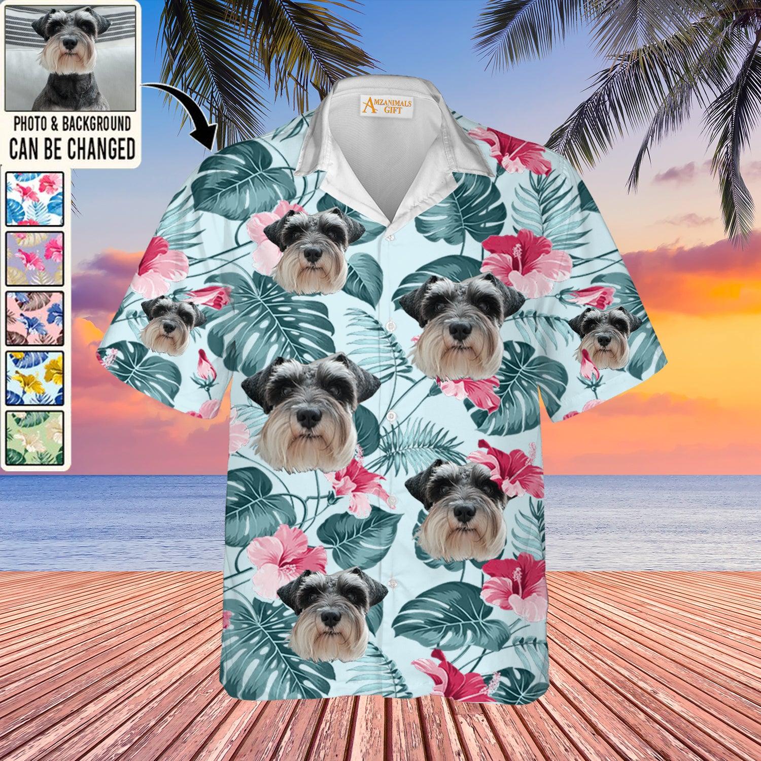 Miniature Schnauzer Face Custom Aloha Hawaii Shirt - Dog Custom Photo With Tropical Pattern Personalized Hawaiian Shirt - Perfect Gift For Dog Lovers, Friend, Family - Amzanimalsgift