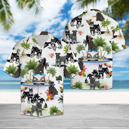 Miniature Schnauzer Hawaiian Shirt, Dog Hippie Palm Vacation Aloha Shirt For Men Women - Perfect Gift For Dog Lovers, Husband, Boyfriend, Friend, Wife - Amzanimalsgift