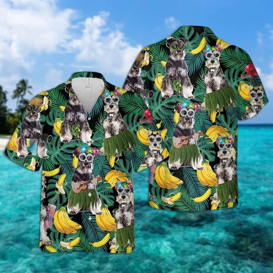 Miniature Schnauzer Hawaiian Shirt, Tropical Summer Leaves Hawaiian Shirt For Men - Perfect Gift For Miniature Schnauzer Lovers, Friend, Family - Amzanimalsgift