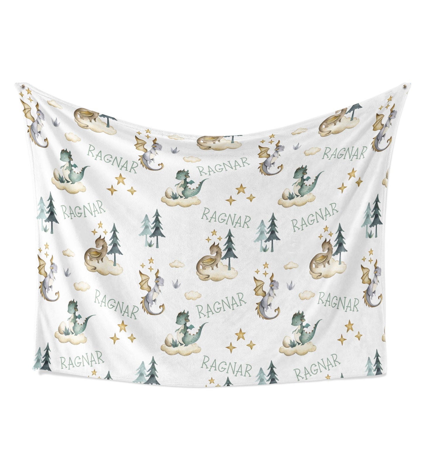 Fairytale Dragons Baby Kids Blanket With Customized Name For Baby Nursery, Son, Daughter, Granddaughter, Grandson