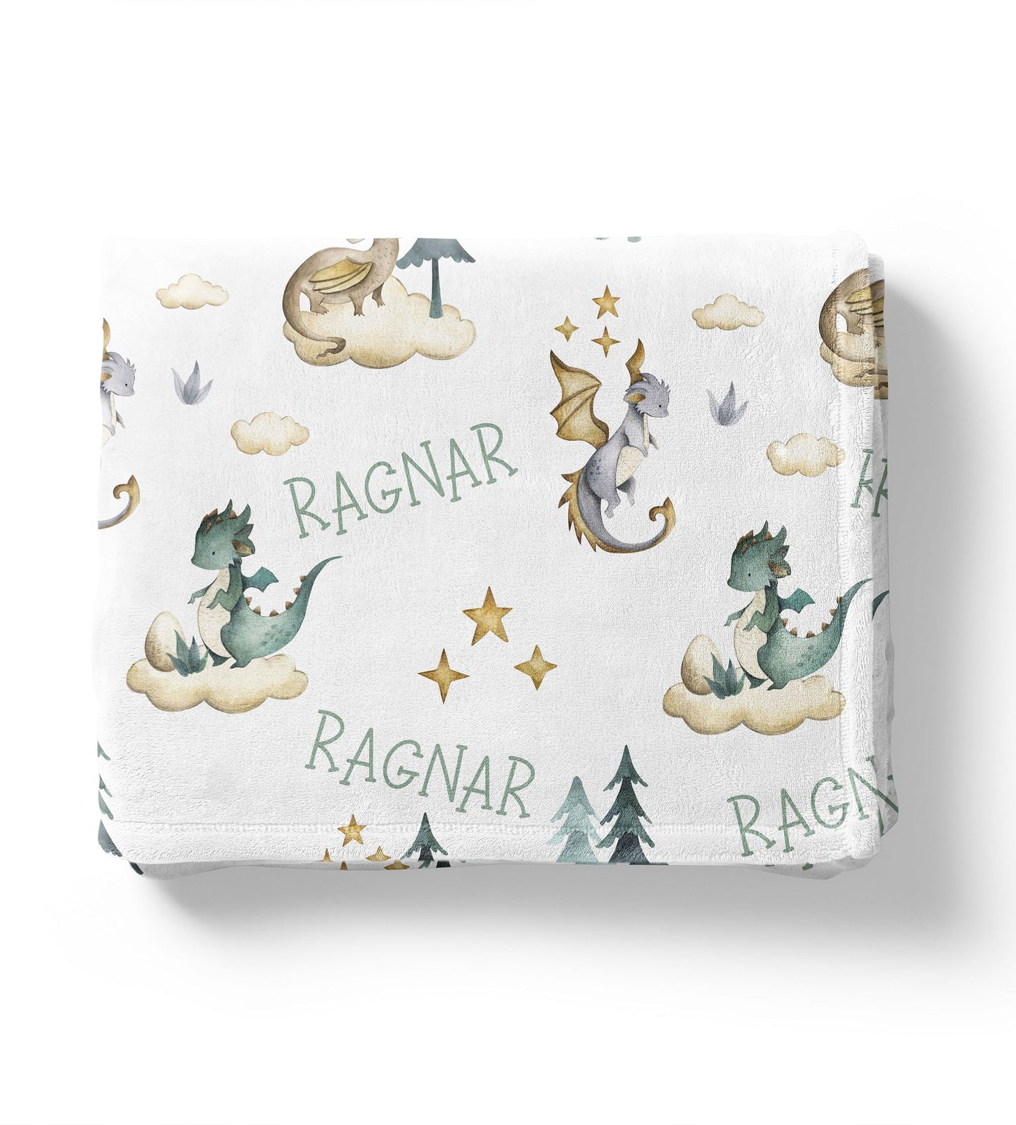 Fairytale Dragons Baby Kids Blanket With Customized Name For Baby Nursery, Son, Daughter, Granddaughter, Grandson
