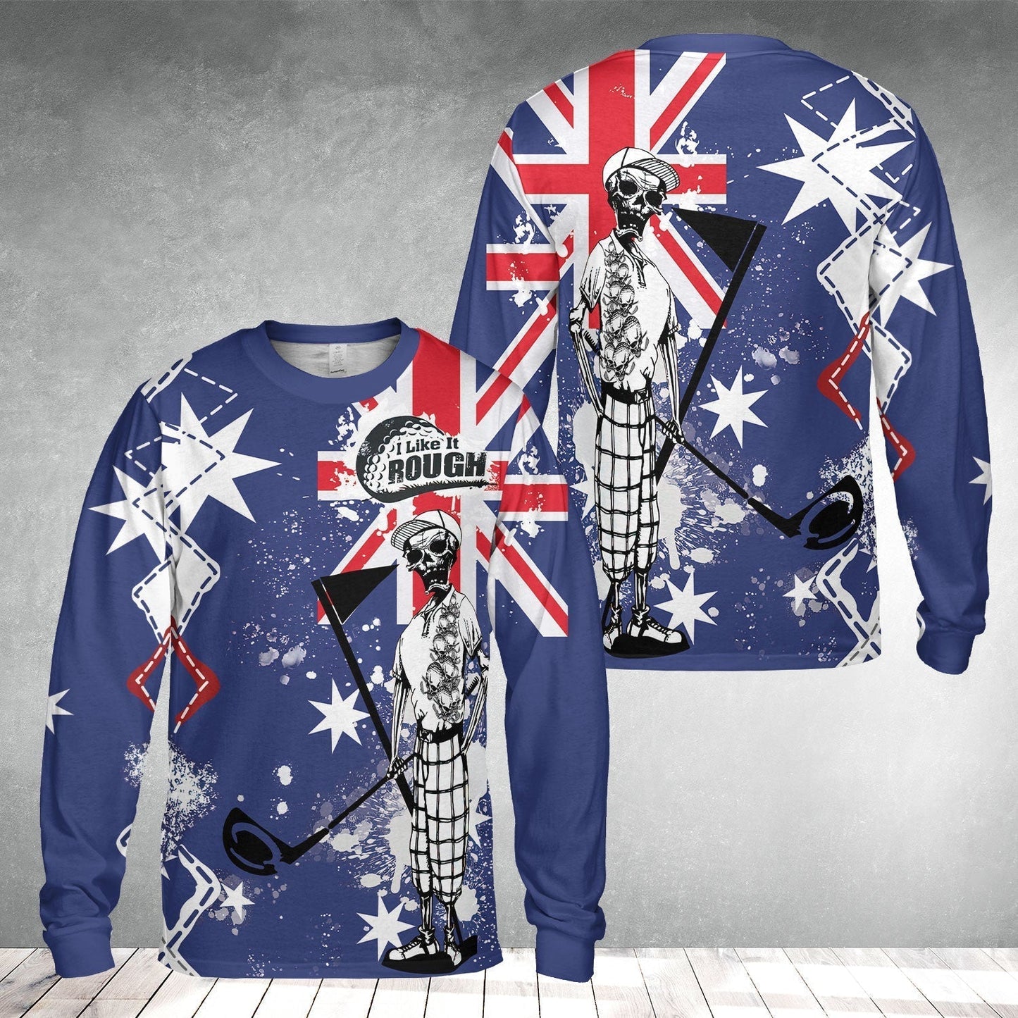 Golf Hoodie, Argyle Pattern Skeleton Golfing, Golf I Like It Rough Australian Flag Hoodie For Men - Best Gift For Golfers, Golf Lovers