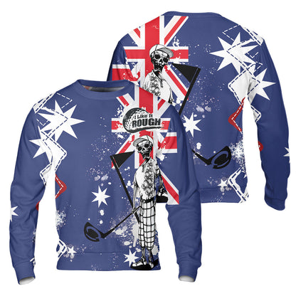 Golf Sweatshirt, Argyle Pattern Skeleton Golfing, Golf I Like It Rough Australian Flag Sweatshirt For Men - Best Gift For Golfers, Golf Lovers