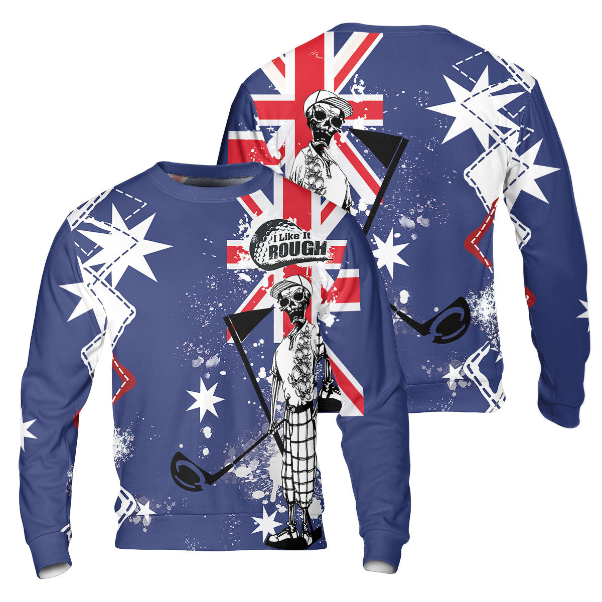Golf Sweatshirt, Argyle Pattern Skeleton Golfing, Golf I Like It Rough Australian Flag Sweatshirt For Men - Best Gift For Golfers, Golf Lovers