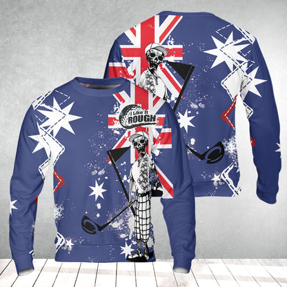 Golf Sweatshirt, Argyle Pattern Skeleton Golfing, Golf I Like It Rough Australian Flag Sweatshirt For Men - Best Gift For Golfers, Golf Lovers