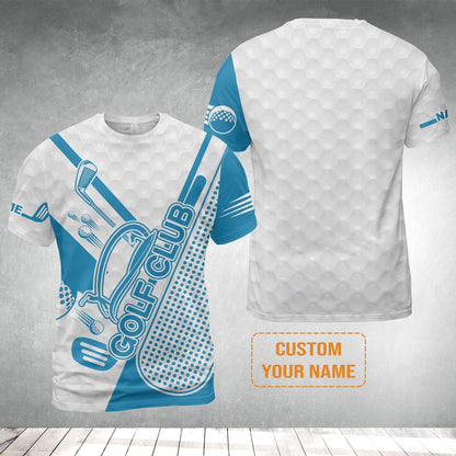 Golf Custom Name T-Shirt - Blue Golf Club Apparel - Personalized Best Gift For Golf Lover, Team, Golfer, Men
