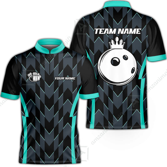 Custom Turquoise Camo Bowling Team Jersey Polo Shirts, Bowling Team Uniforms Jerseys, Personalized Name And Team Name