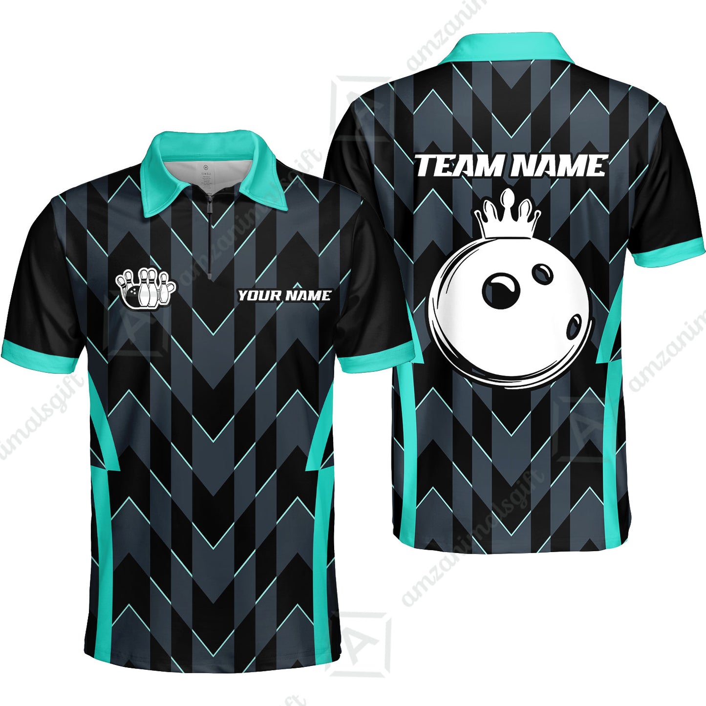Custom Turquoise Camo Bowling Team Jersey Polo Shirts, Bowling Team Uniforms Jerseys, Personalized Name And Team Name