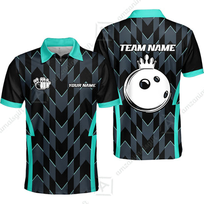 Custom Turquoise Camo Bowling Team Jersey Polo Shirts, Bowling Team Uniforms Jerseys, Personalized Name And Team Name