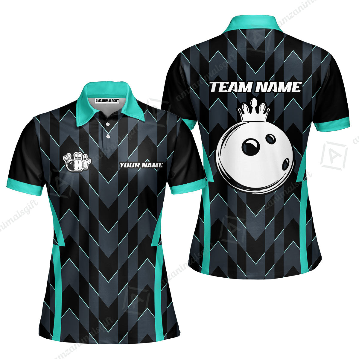 Custom Turquoise Camo Bowling Team Jersey Polo Shirts, Bowling Team Uniforms Jerseys, Personalized Name And Team Name