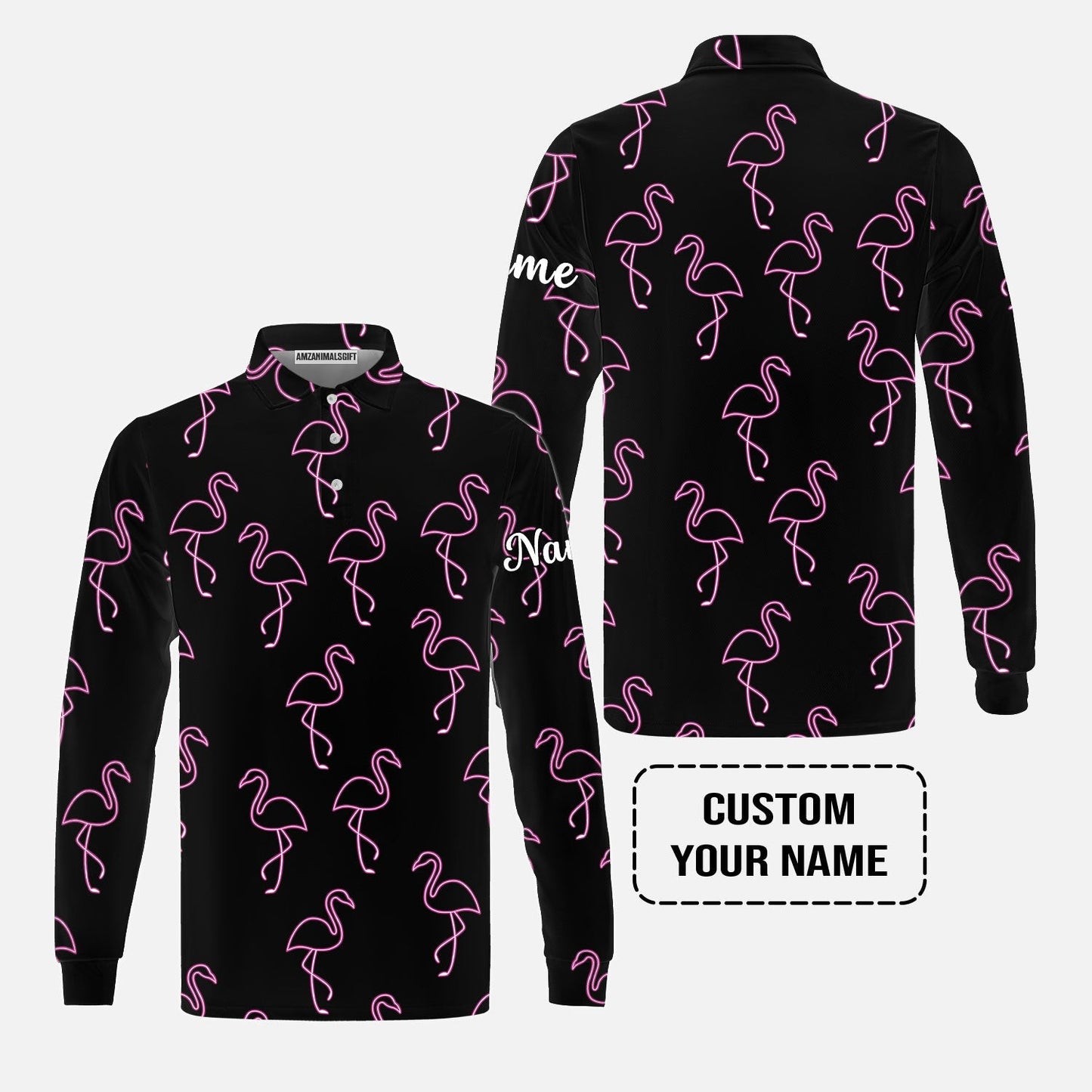 Flamingo Golf Sweatshirt - Custom Name Neon Pink Flamingos Pattern Apparel - Personalized Gift For Golf Lover, Team, Husband, Boyfriend, Men