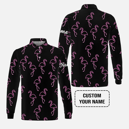 Flamingo Golf T-Shirt - Custom Name Neon Pink Flamingos Pattern Apparel T-Shirt - Personalized Gift For Golf Lover, Team, Husband, Boyfriend, Men