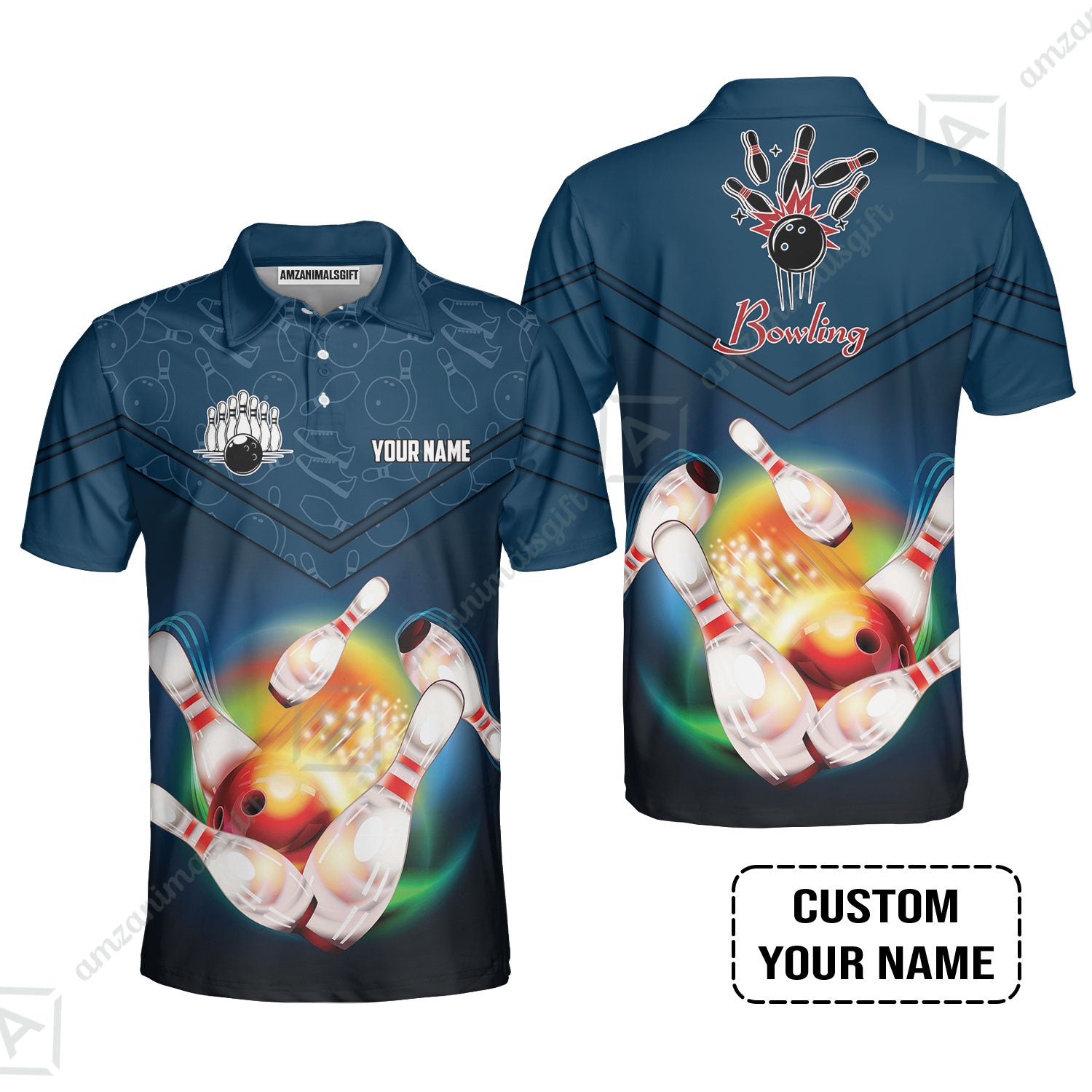 Custom Bowling Men Polo Shirt - Amazing Bowling Ball Pattern And Shoe Personalized Name Polo Shirt