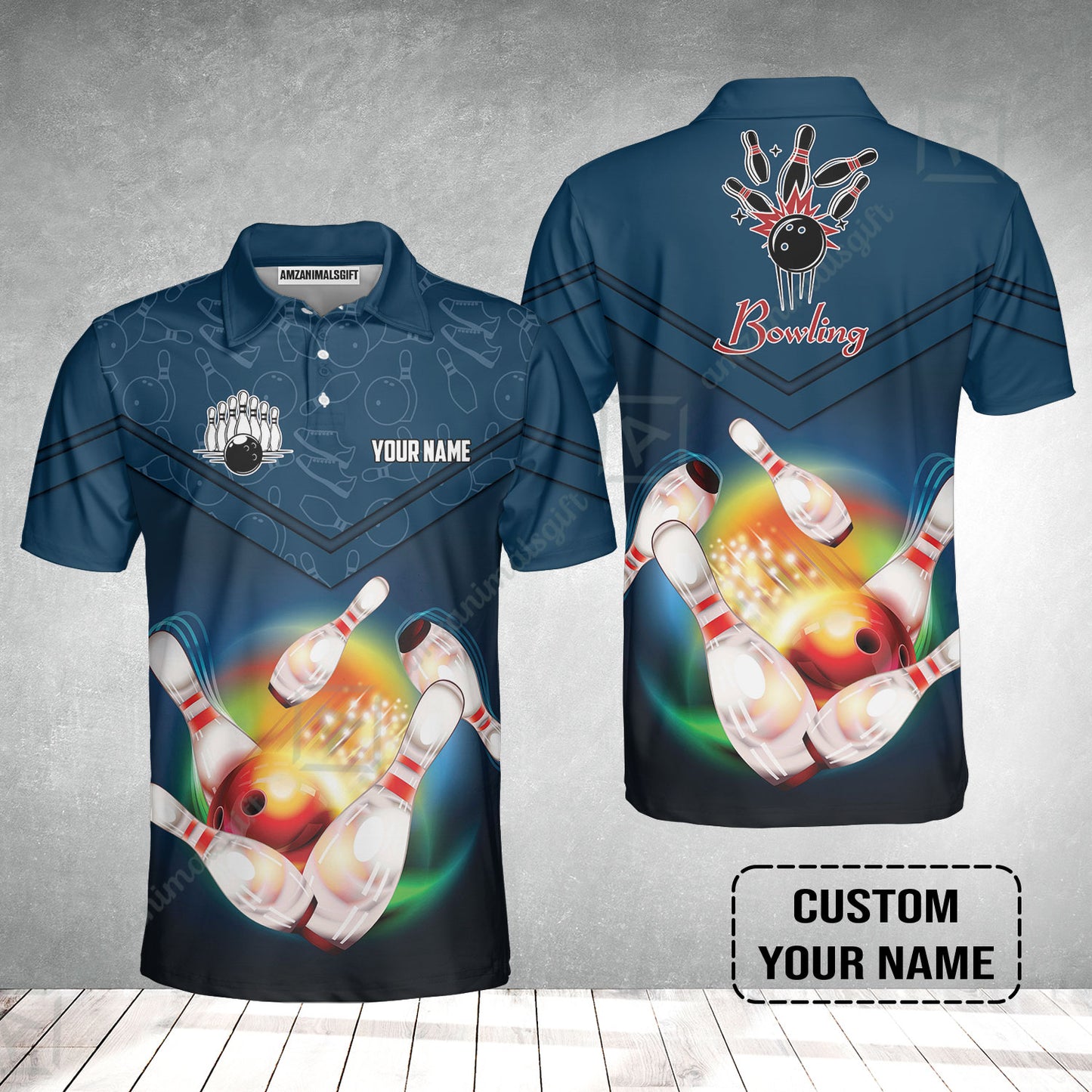 Custom Bowling Men Polo Shirt - Amazing Bowling Ball Pattern And Shoe Personalized Name Polo Shirt