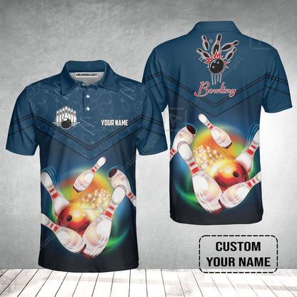 Custom Bowling Men Polo Shirt - Amazing Bowling Ball Pattern And Shoe Personalized Name Polo Shirt