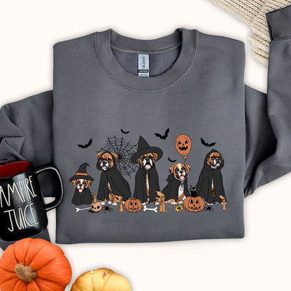 Boxer Sweatshirt, Boxer Halloween Shirt, Witch Boxer Shirt, Halloween Dog Shirt, Ghost And Witch Dog Shirt