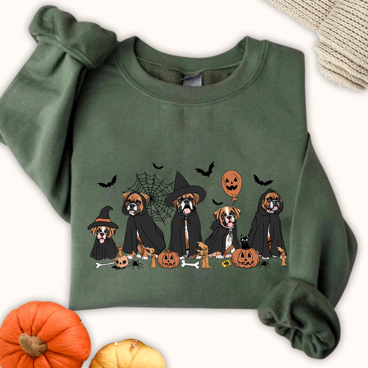 Boxer Sweatshirt, Boxer Halloween Shirt, Witch Boxer Shirt, Halloween Dog Shirt, Ghost And Witch Dog Shirt