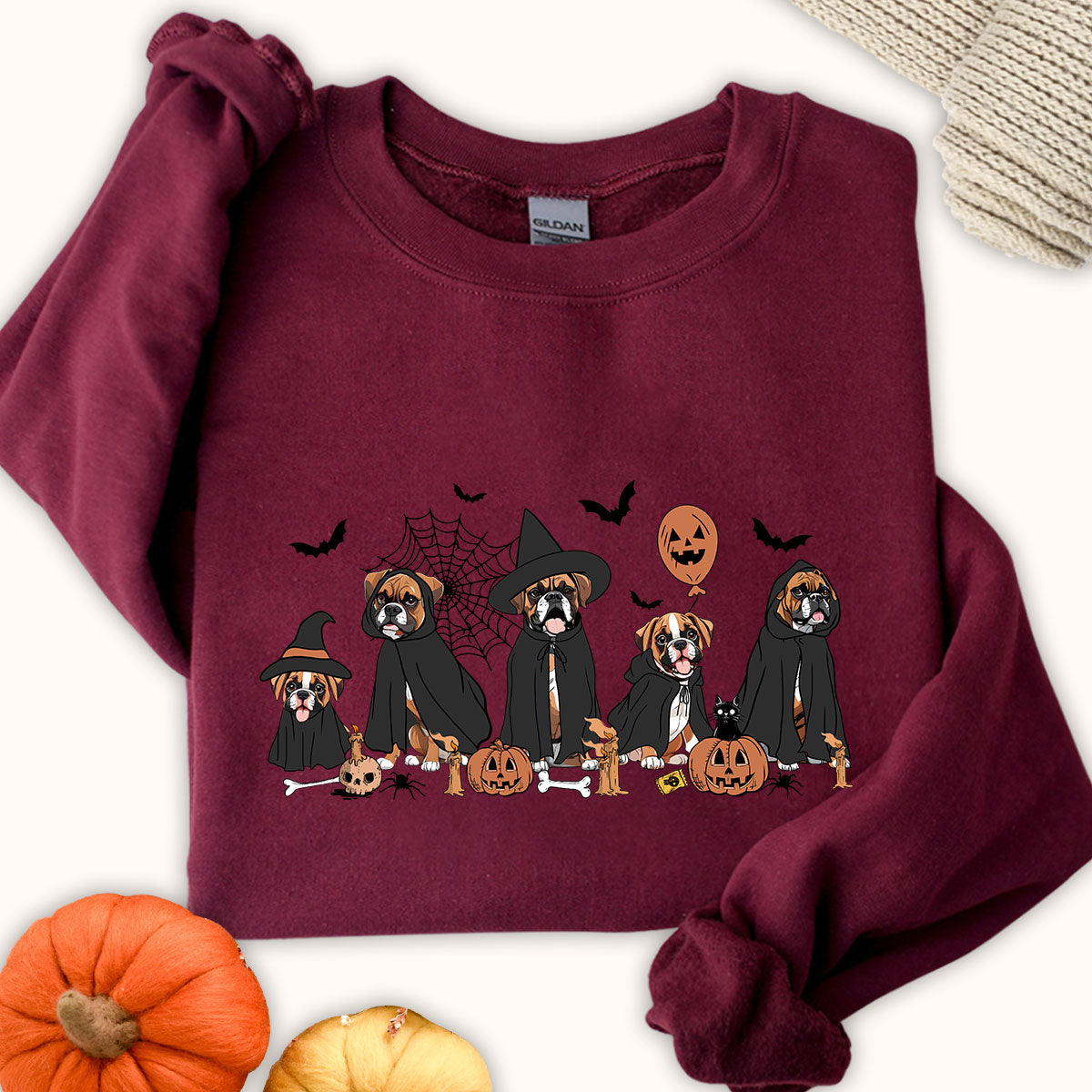 Boxer Sweatshirt, Boxer Halloween Shirt, Witch Boxer Shirt, Halloween Dog Shirt, Ghost And Witch Dog Shirt