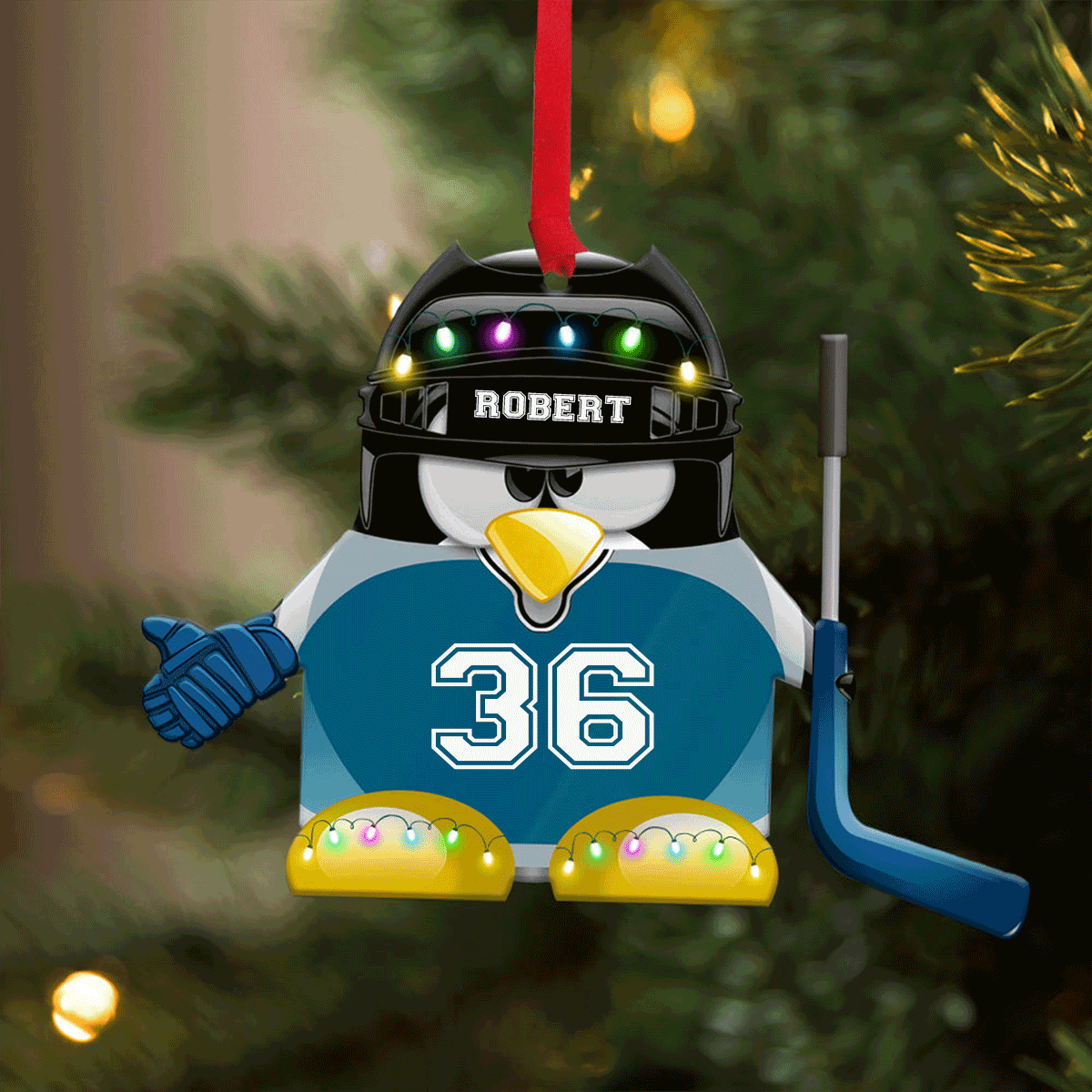 Custom Hockey Acrylic Ornament, Hockey Penguin With Hockey Stick Personalized Christmas Ornament For Family, Christmas, New Year