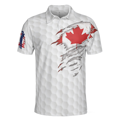Men Golf Polo Shirt - Golf Canada Flag Polo Shirt, Red Maple Leaf Golfing Polo Shirt, Canadian Golf Shirt For Men, Golfers