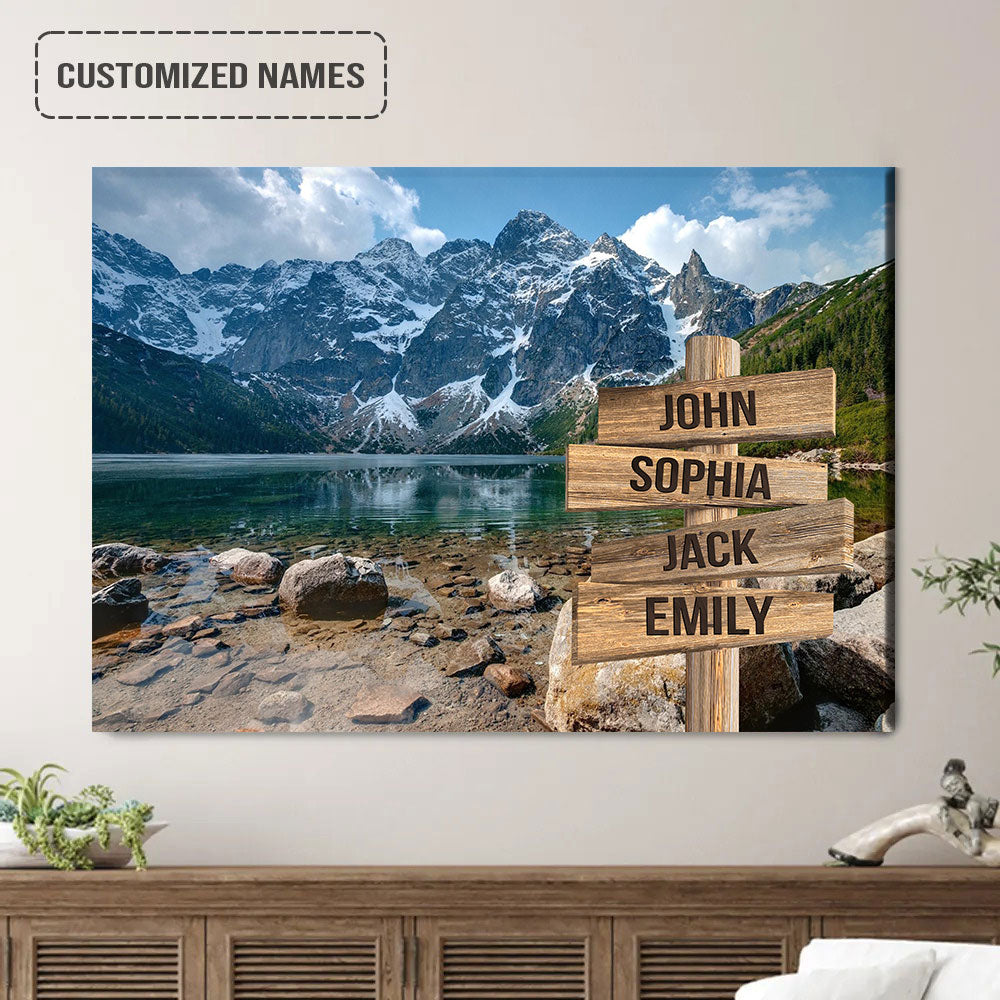 Family Street Sign Wall Art Canvas Customized Multi-Names, Morskie Oko Lake Mountains Landscape Canvas Poster Home Decor