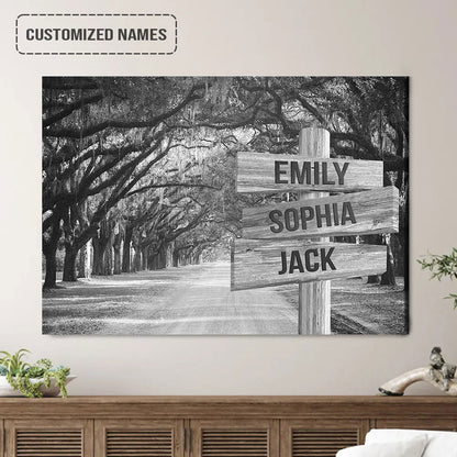Personalized Family Street Sign Black And White Wall Art Canvas Multi-Names, Savannah Road Landscape Canvas Poster Decor