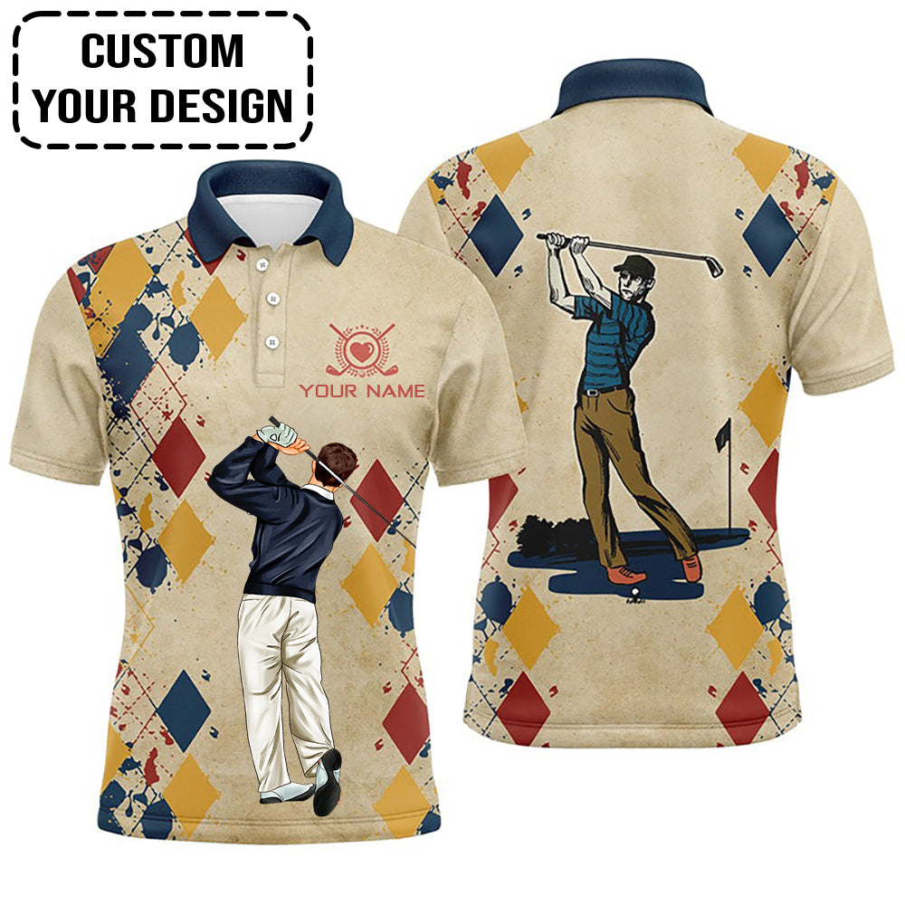Golf Custom Polo Shirt, Vintage Argyle Personalized Golf Polo Shirt