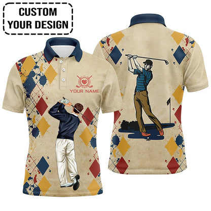 Golf Custom Polo Shirt, Vintage Argyle Personalized Golf Polo Shirt