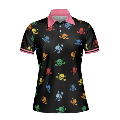 Golf Women Polo Shirt, Colorful Golf Skull Women Polo Shirts, Simple Golf Shirt Design Gift For Female Golfers, Ladies, Golf Lovers
