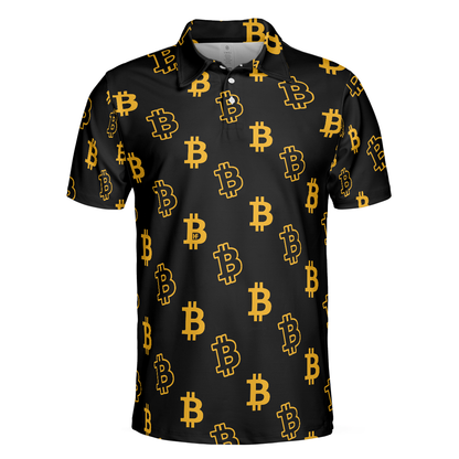 Seamless Pattern Bitcoin Polo Shirt, Luxury Black And Gold Polo Shirt, Best Cryptocurrency Shirt For Men - Best Gift For Men