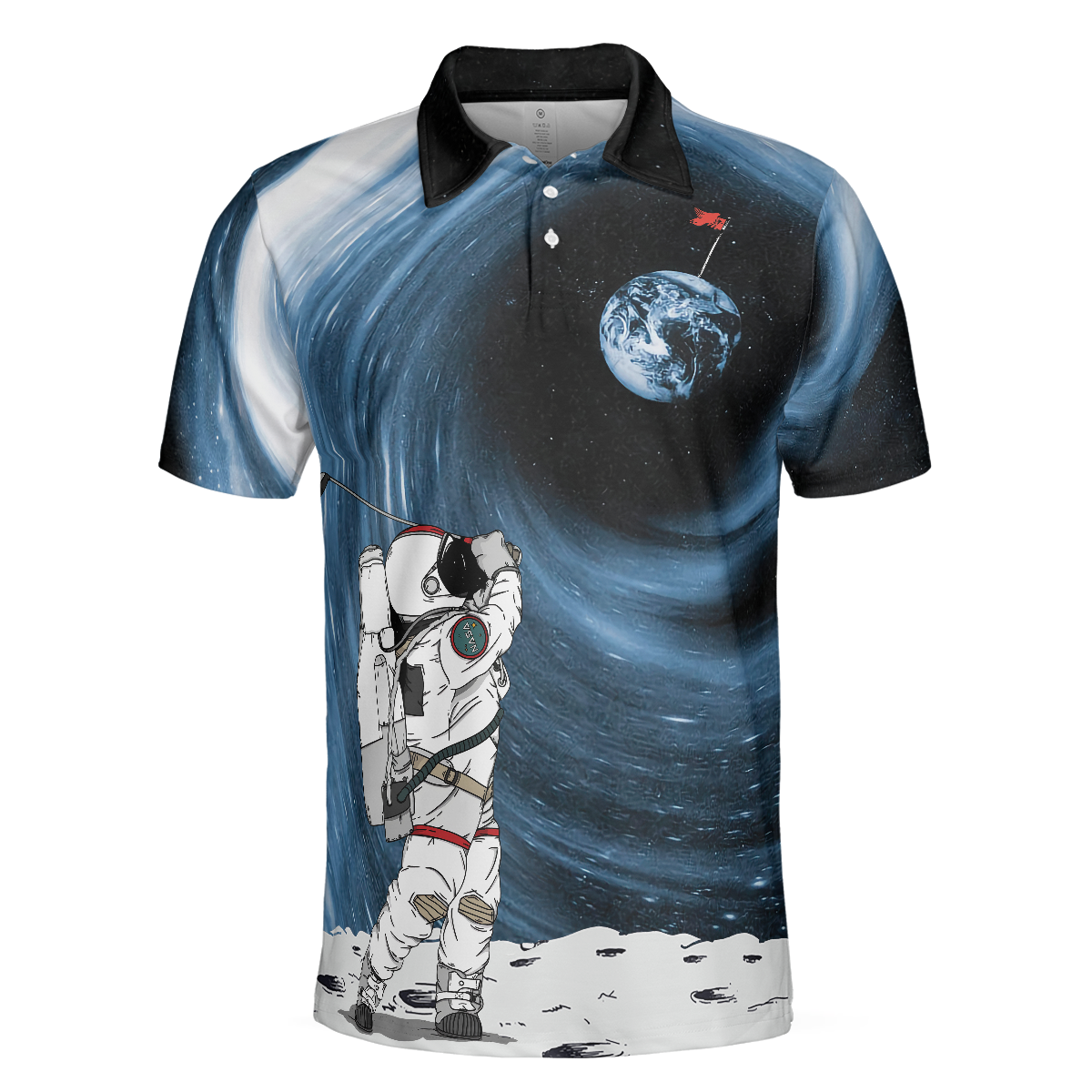 Men Polo Shirt - Astronaut Golfing Outer Space Black Golf Polo Shirt Men Polo Shirt - Gift For Golfer - Hole 404 Oops Men Polo Shirt