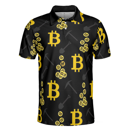 Men Polo Shirt - Bitcoin Seamless Pattern Cryptocurrency Polo Shirt, Crypto Mining Polo Shirt, Best Bitcoin Shirt For Men