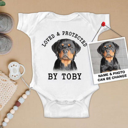 Custom Rottweiler Baby Onesies, Loved & Protected By Custom Dog Newborn Onesies, Personalized Onesies - Perfect Gift For Baby, Baby Gift Onesie