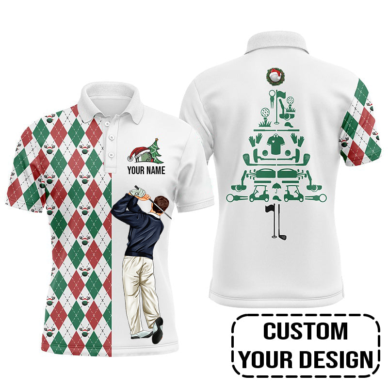 Golf Custom Polo Shirt, Funny Christmas Golf Polo Shirt Personalized Christmas Tree Golf Polo Shirt