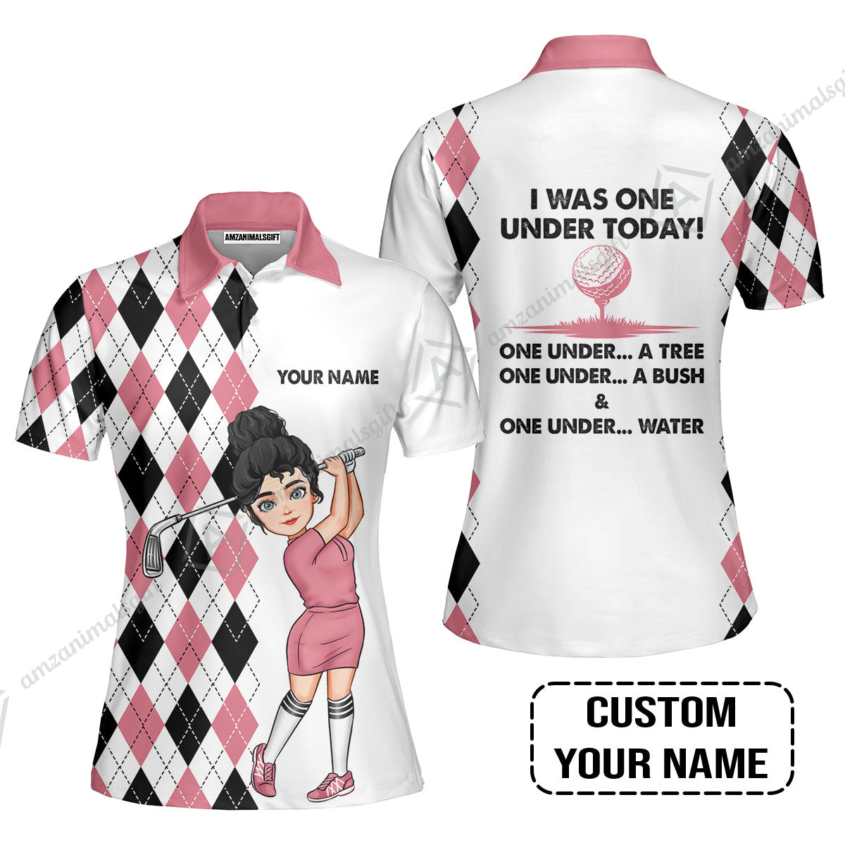 Golf Custom Women Polo Shirt, I Was One Under Today A Tree, Bush And Water Personalized Women Polo Shirts