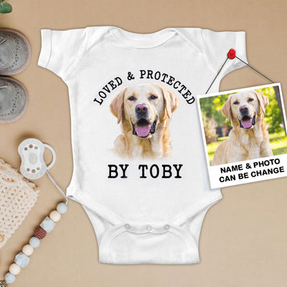 Custom Labrador Retriever Baby Onesies, Loved & Protected By Custom Dog Newborn Onesies, Personalized Onesies - Perfect Gift For Baby, Baby Gift Onesie