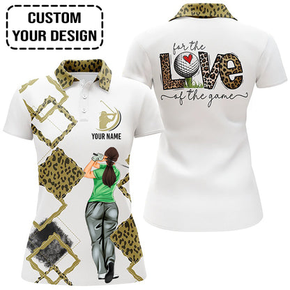 Golf Custom Women Polo Shirt, For The Love Of The Game Leopard Women Golf Polo Shirt