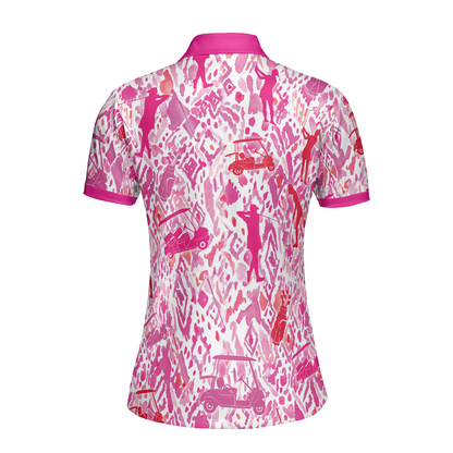 Golf Women Polo Shirt, Seamless Pink Golf Women Polo Shirts, Unique Perfect Gift For Ladies, Female Golfers, Golf Lovers