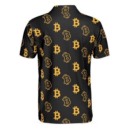 Seamless Pattern Bitcoin Polo Shirt, Luxury Black And Gold Polo Shirt, Best Cryptocurrency Shirt For Men - Best Gift For Men