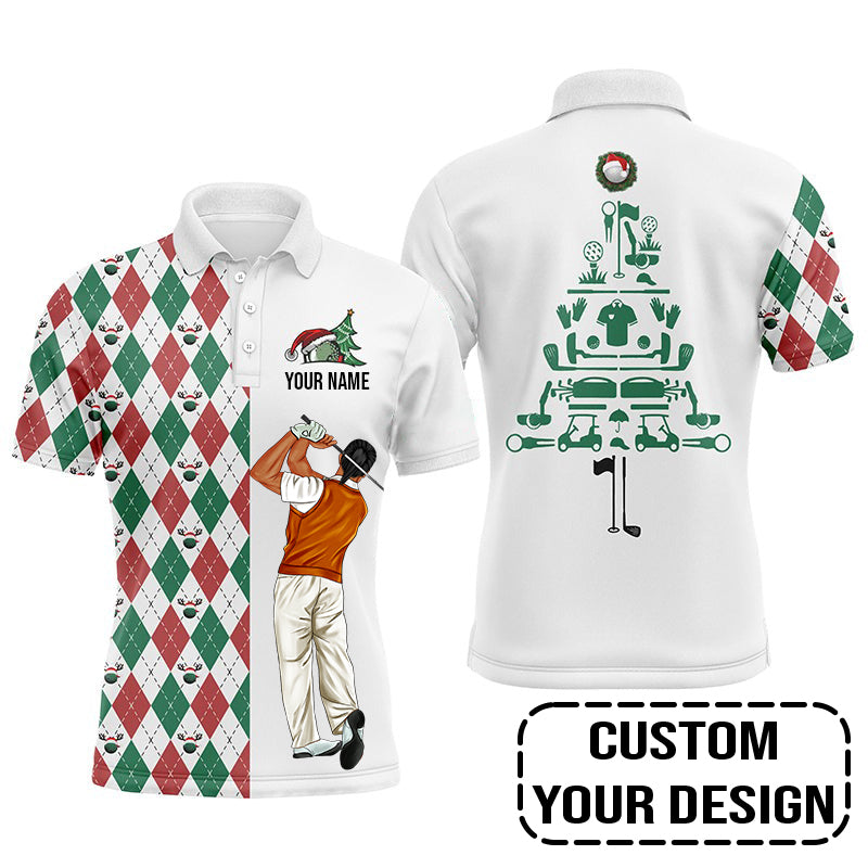 Golf Custom Polo Shirt, Funny Christmas Golf Polo Shirt Personalized Christmas Tree Golf Polo Shirt