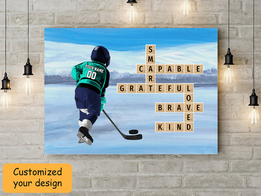 Personalized Ice Hockey Wall Art Canvas, Gifts For Son,Grandson With Custom Canvas Decor